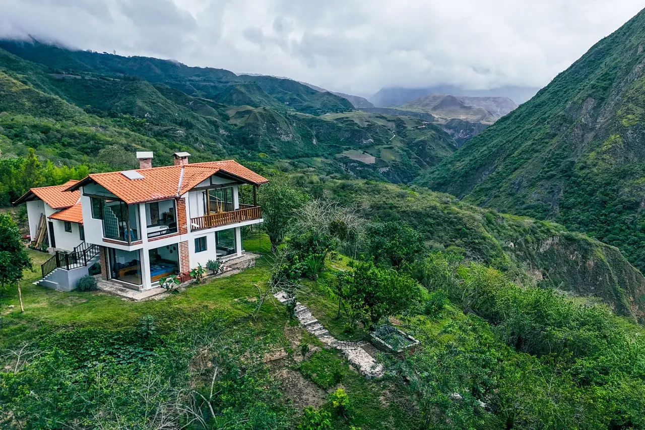 Aerial view of The Cloud Forest Retreat and its cloud forest valley